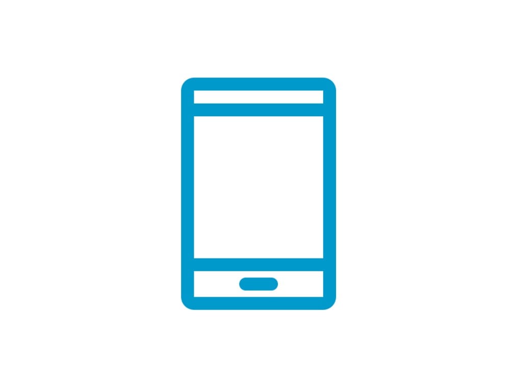 En blå telefonikon på en vit bakgrund.