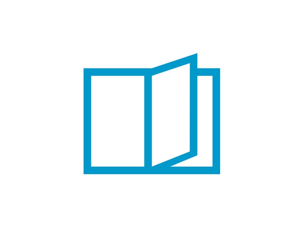 En öppen bok med en blå kontur på en vit bakgrund.