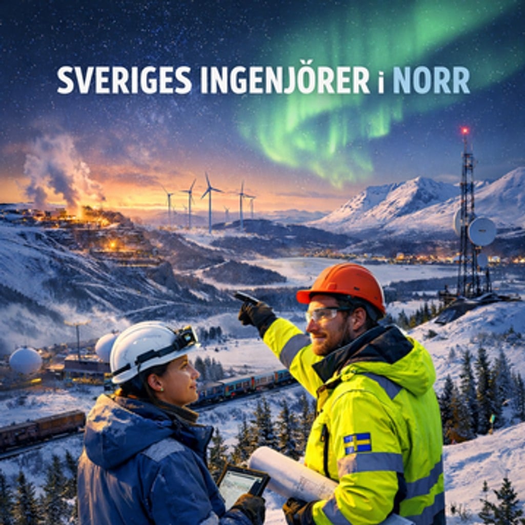 Två personer i ett snötäckt landskap, den ena pekar mot en gruva.