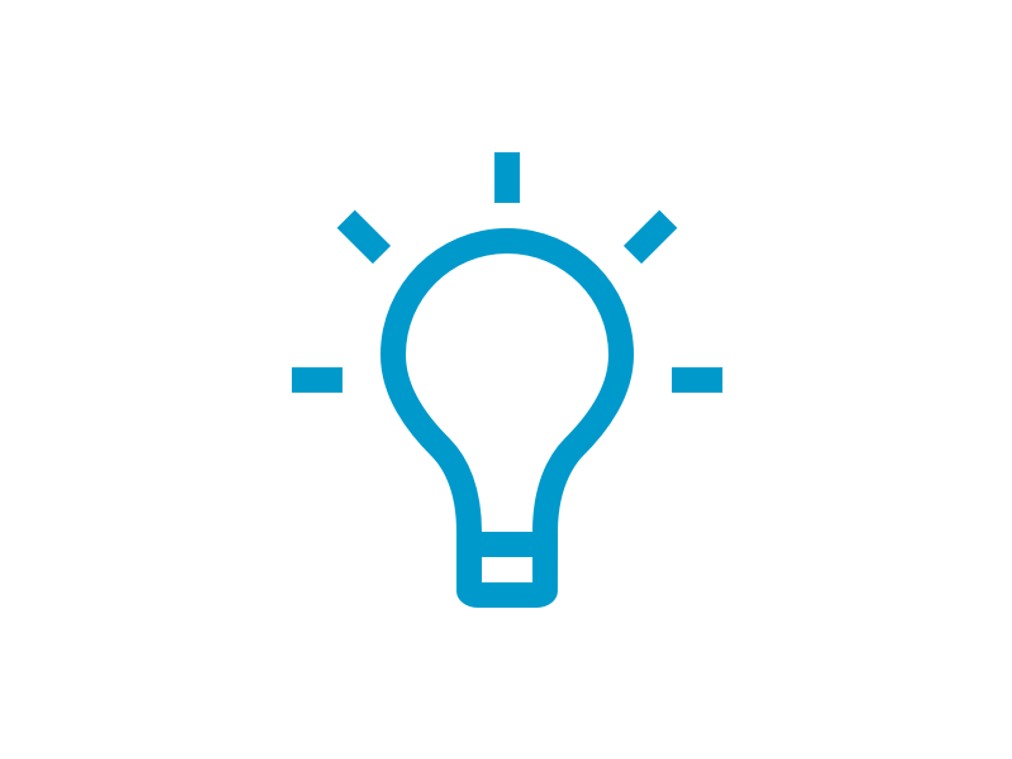 Blå ikon: en glödlampa.