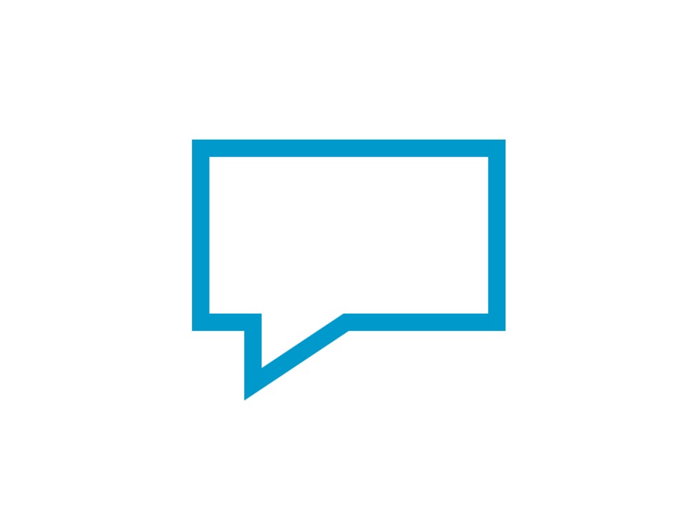 En blå ikon för pratbubbla på en vit bakgrund.