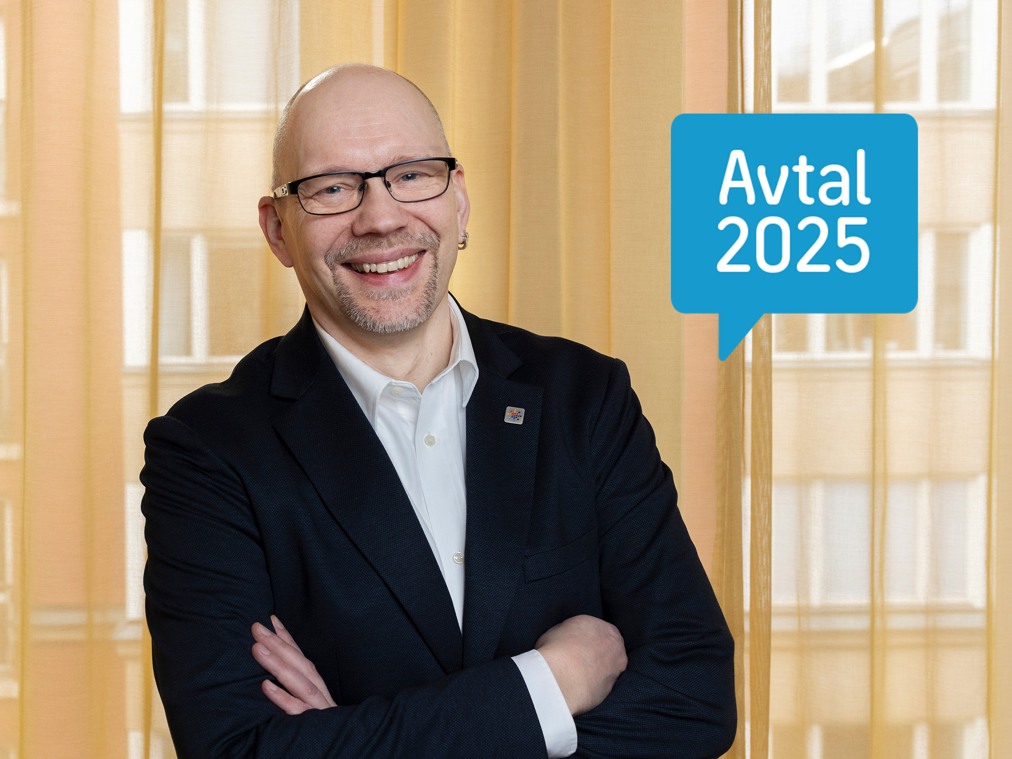 Oskar Falk med en pratbubbla med texten Avtal 2025.