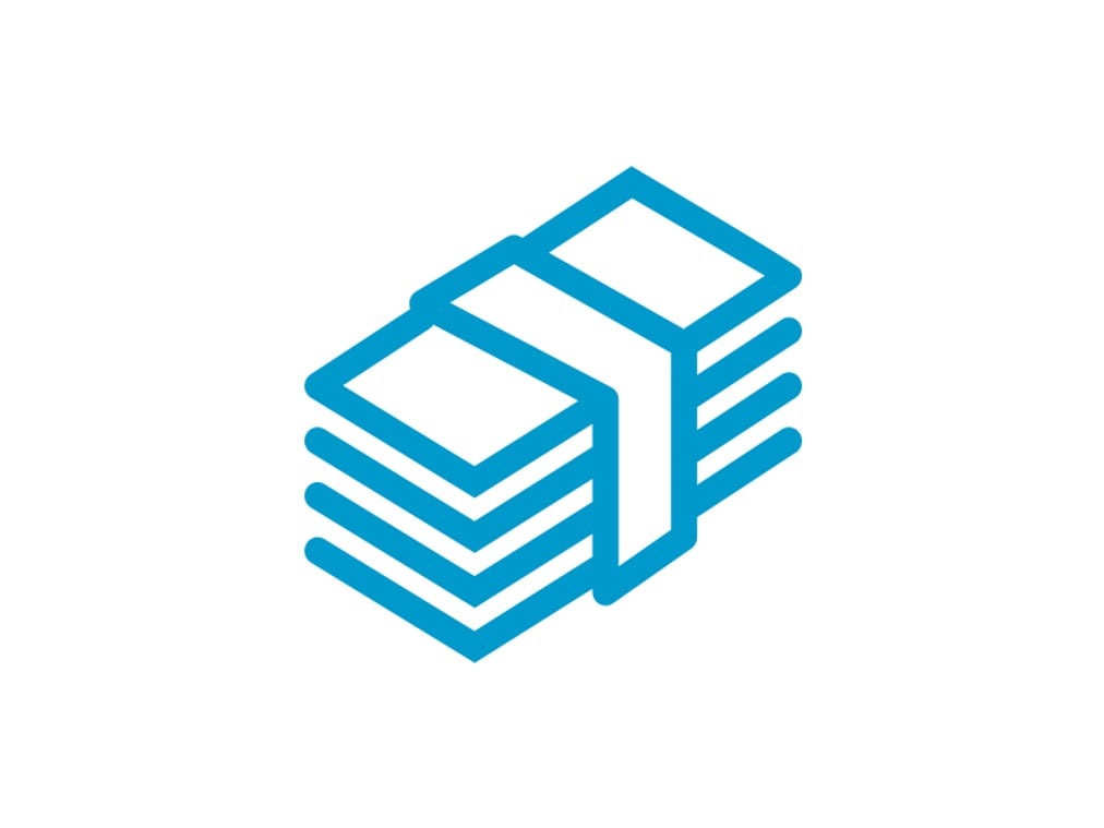 Blå ikon: en bunt med pengar.